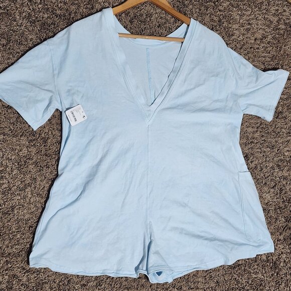 Free People Movement Hot Shot Tee Romper Light Blue Size XS Oversized Comfy - Picture 5 of 9